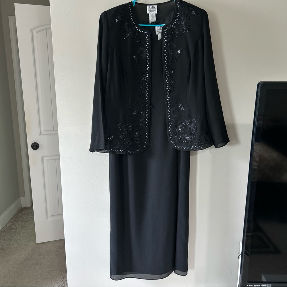 R & M Richards Black Embellished Maxi Dress with Jacket